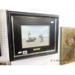 A framed oil on board of a fisherman artist Ramon Povedea Ibari early 20th C