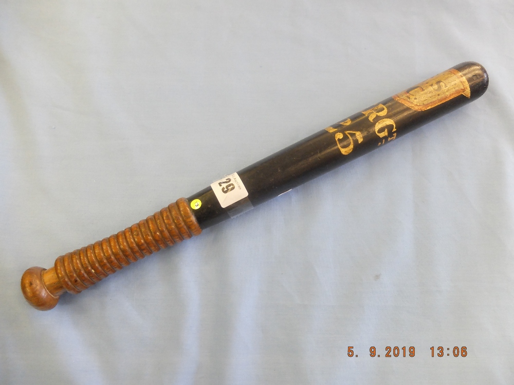 A Victorian turned wood truncheon painted "E.S.C" within shield over " Sergt.