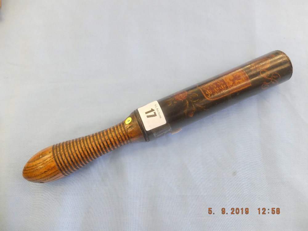 A Victorian turned wood truncheon painted with crown over "VR" cipher over "S.