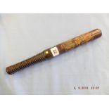 A Victorian turned rosewood truncheon painted with "I" over crown over "V,R" over castle,