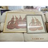 Five framed Indonesian woodblock prints