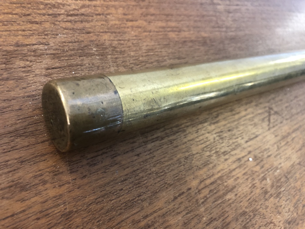 An Edwardian cylindrical brass short staff stamped " C.R Spice. Warder R.N HMS. - Image 5 of 5