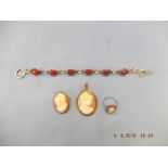 Three cameo's and hm silver gem set bracelet