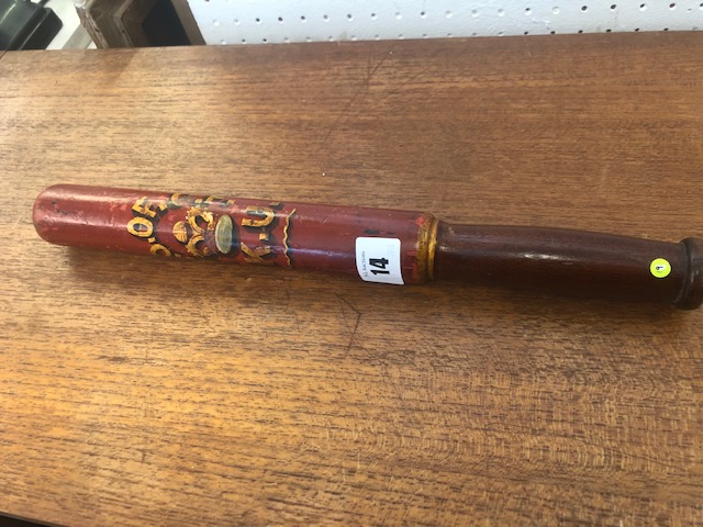 A 19th century turned wood truncheon painted with "A.E.O" of "O.F.K. - Image 2 of 6