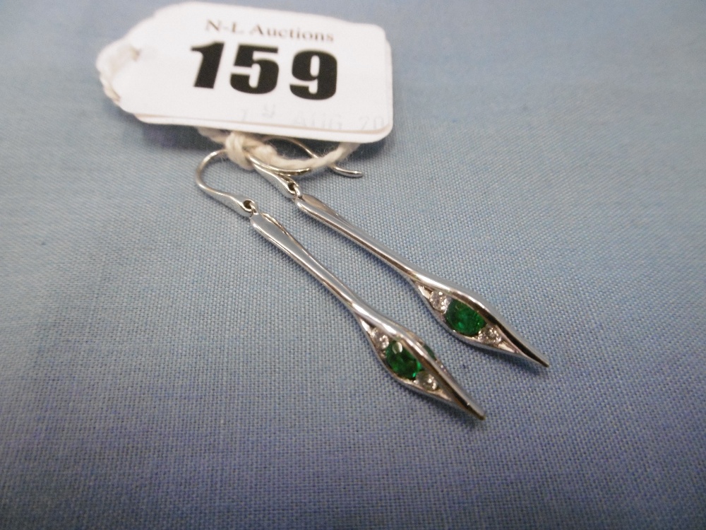 A pair of 18ct white gold emerald and diamond drop earrings weight 3. - Image 4 of 4