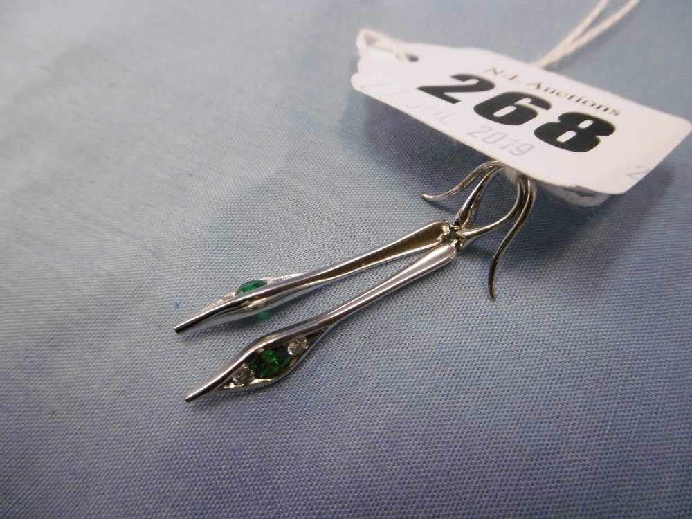 A pair of 18ct white gold emerald and diamond drop earrings weight 3. - Image 3 of 4