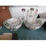 Two sets of three Canton fruit bowl sets