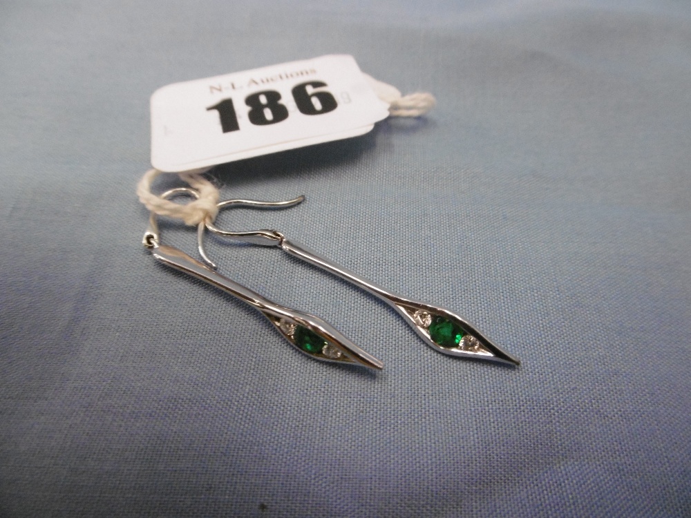 A pair of 18ct white gold emerald and diamond drop earrings weight 3. - Image 2 of 4