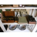 A quantity of vintage wood and brass electrical lab equipment