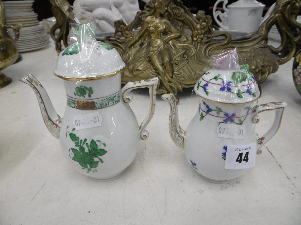 Two hand painted Herrend porcelain chocolate/small coffee pots