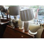 Four assorted table lamps and an angle poise lamp