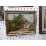 An Edwardian oil on board of a cottage, signed by artist and dates,