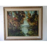 A gilt framed oil on board river scene