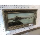 A framed Edwardian oil on board coastal scene with fort signed and dated
