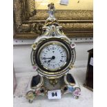 A Dresden style clock hand painted