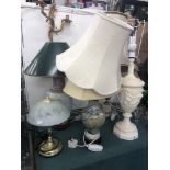 Five assorted table lamps including a cloisonne