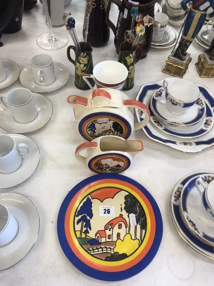 An assortment of chinaware including Moorland china plus Murano cocktail sticks