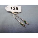 A pair of 18ct white gold emerald and diamond drop earrings weight 3.