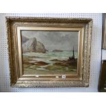 A gilt framed oil on canvas seascape