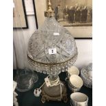 A decorative crystal table lamp