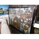 LARGE FRAMED BATIK AFRICAN MARKET SCENE,