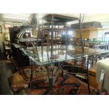 A wrought iron and glass table and three chairs 1 A/F