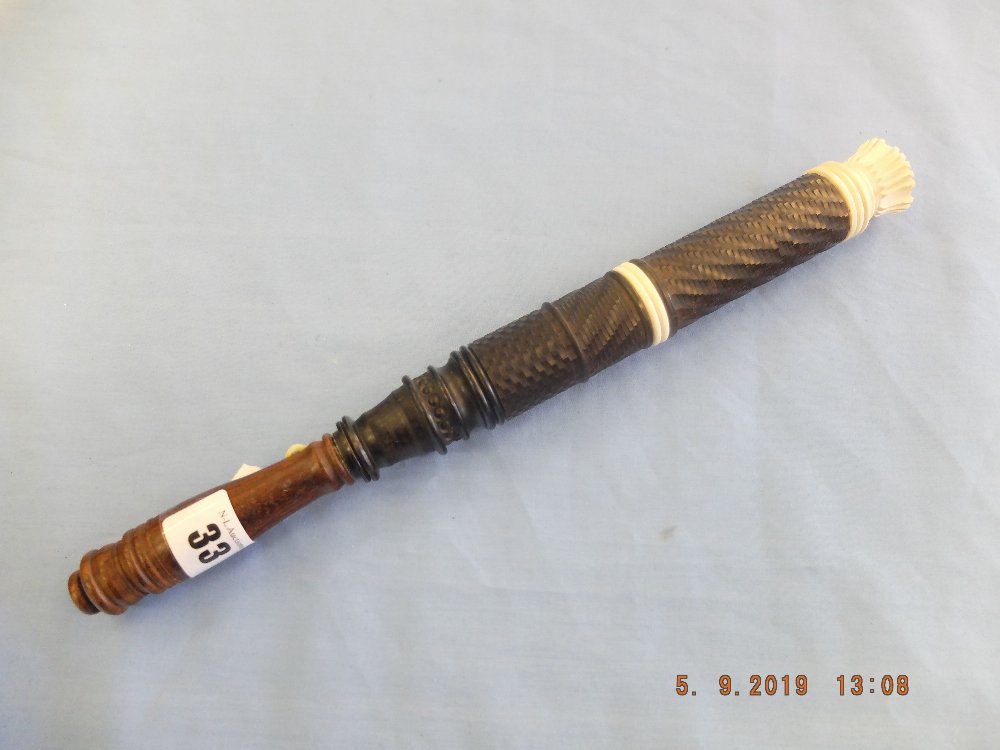 An Edwardian Indian engine turned hardwood truncheon with carved crown length 12. - Image 4 of 7