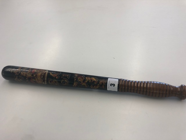 A Victorian turned wood truncheon, painted with "VR" over crown over "S. - Image 2 of 8