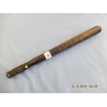 A Victorian turned wood truncheon, painted with crown over "V.R.W.Y.