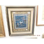 A framed Japanese silk embroidery of herons circa 1900