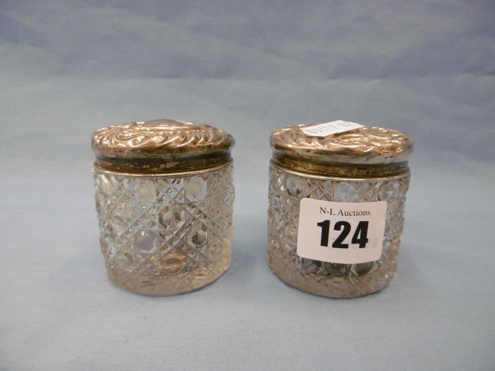 A pair of cut glass hallmarked silver lidded vanity jars - Image 2 of 3