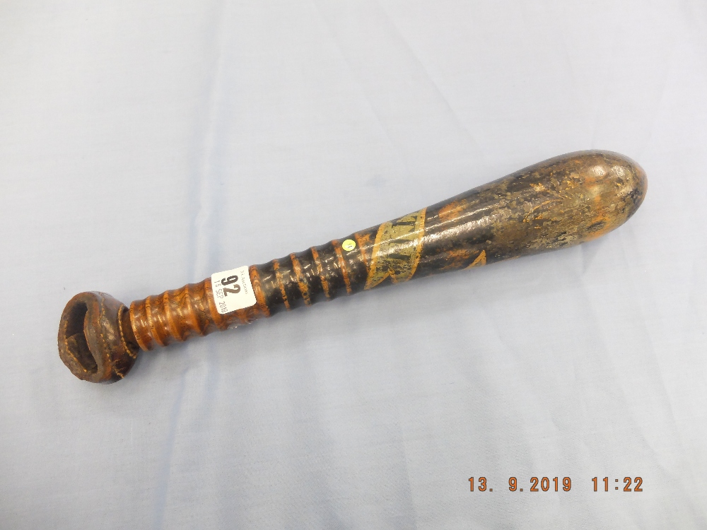 A 19th Century torpedo shaped wooden truncheon painted " Jas. - Image 10 of 10