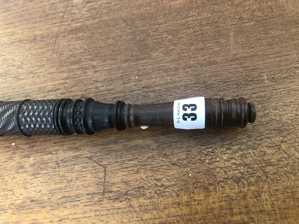 An Edwardian Indian engine turned hardwood truncheon with carved crown length 12. - Image 6 of 7