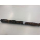 A Victorian turned wood truncheon, painted with "VR" over crown over "S.
