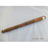 A Victorian turned wood truncheon painted with crown over "VR" cipher over "S.