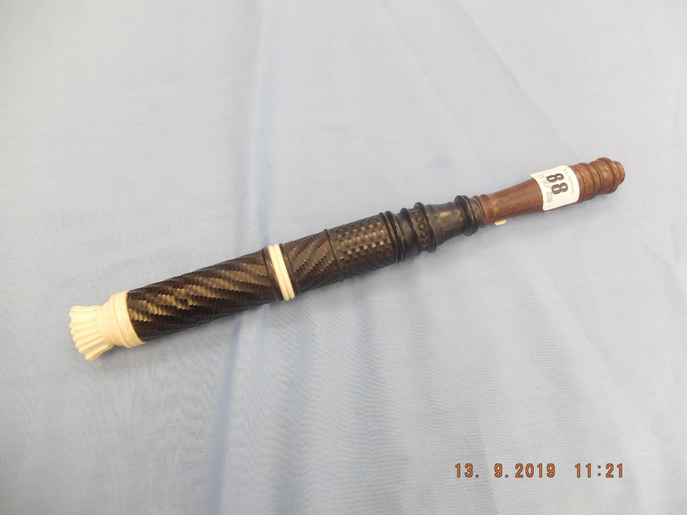 An Edwardian Indian engine turned hardwood truncheon with carved crown length 12. - Image 7 of 7