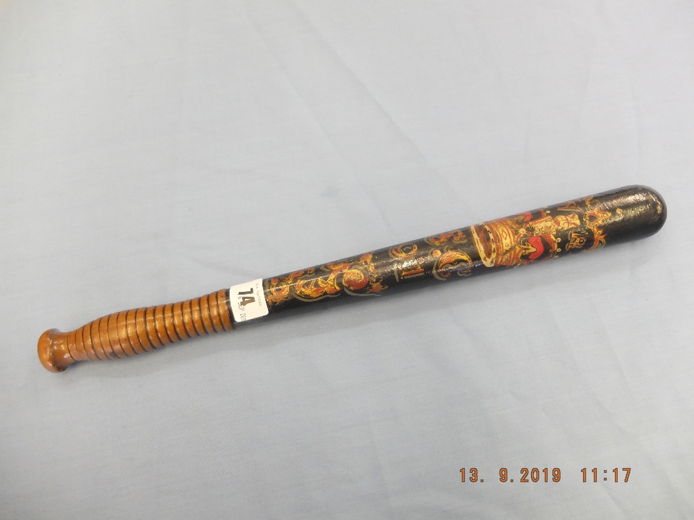 A Victorian turned wood truncheon, painted with "VR" over crown over "S. - Image 8 of 8