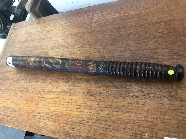 A Victorian turned wood truncheon painted with crown over "VR" cipher over "S. - Image 6 of 7
