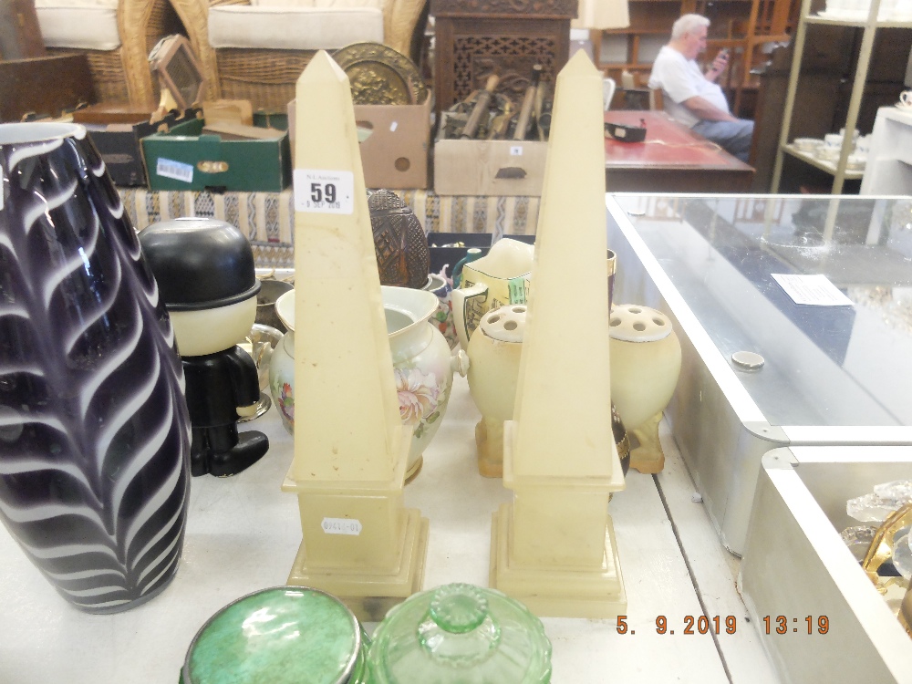 A pair of 19th century alabaster Obelisks