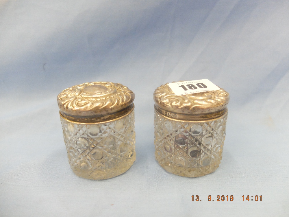 A pair of cut glass hallmarked silver lidded vanity jars - Image 3 of 3