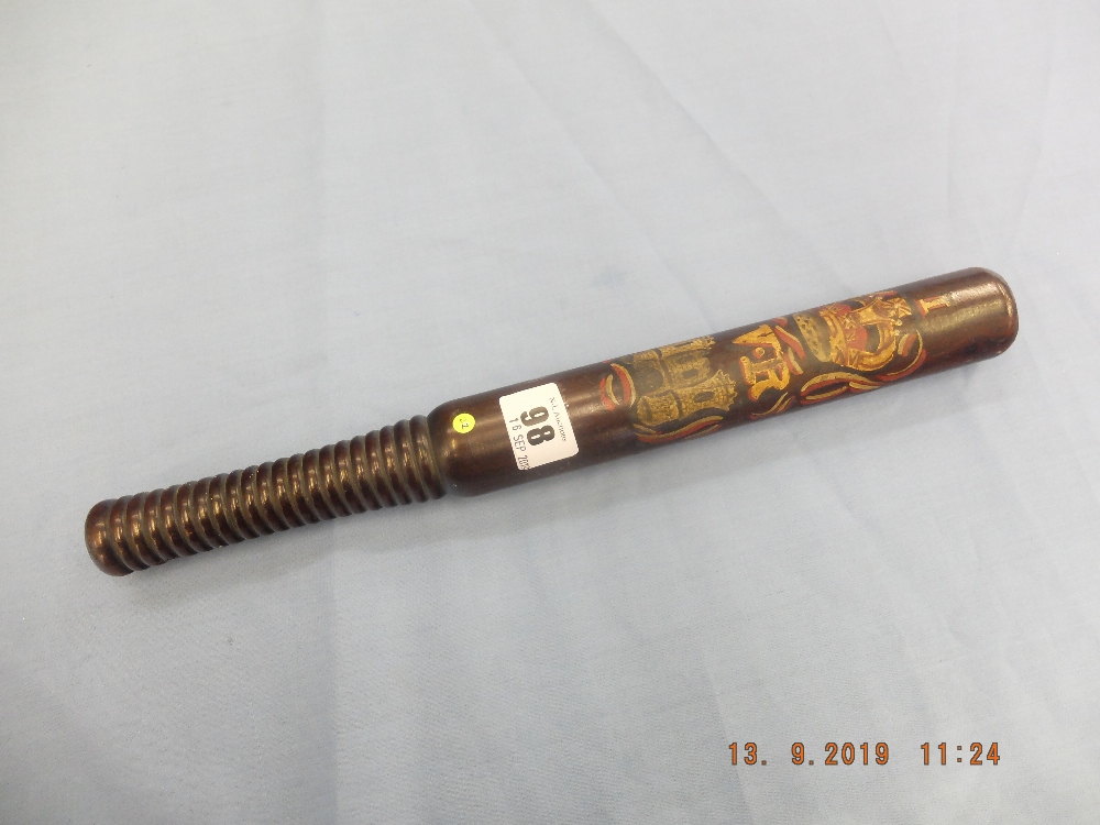 A Victorian turned rosewood truncheon painted with "I" over crown over "V,R" over castle, - Image 6 of 6