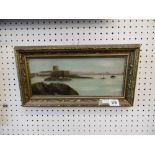 A framed Edwardian oil on board coastal scene with fort signed and dated