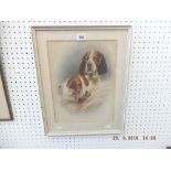 A framed and glazed watercolour of dogs