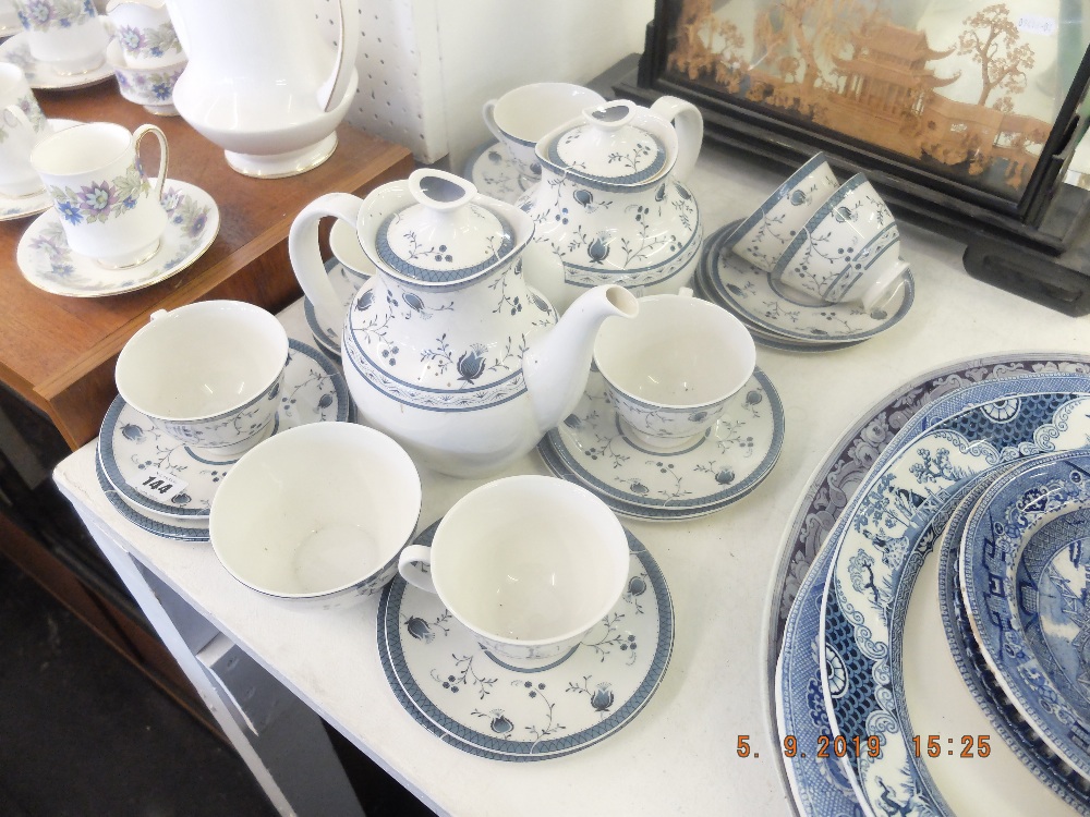 A Royal Doulton Cambridge blue and white tea and coffee service