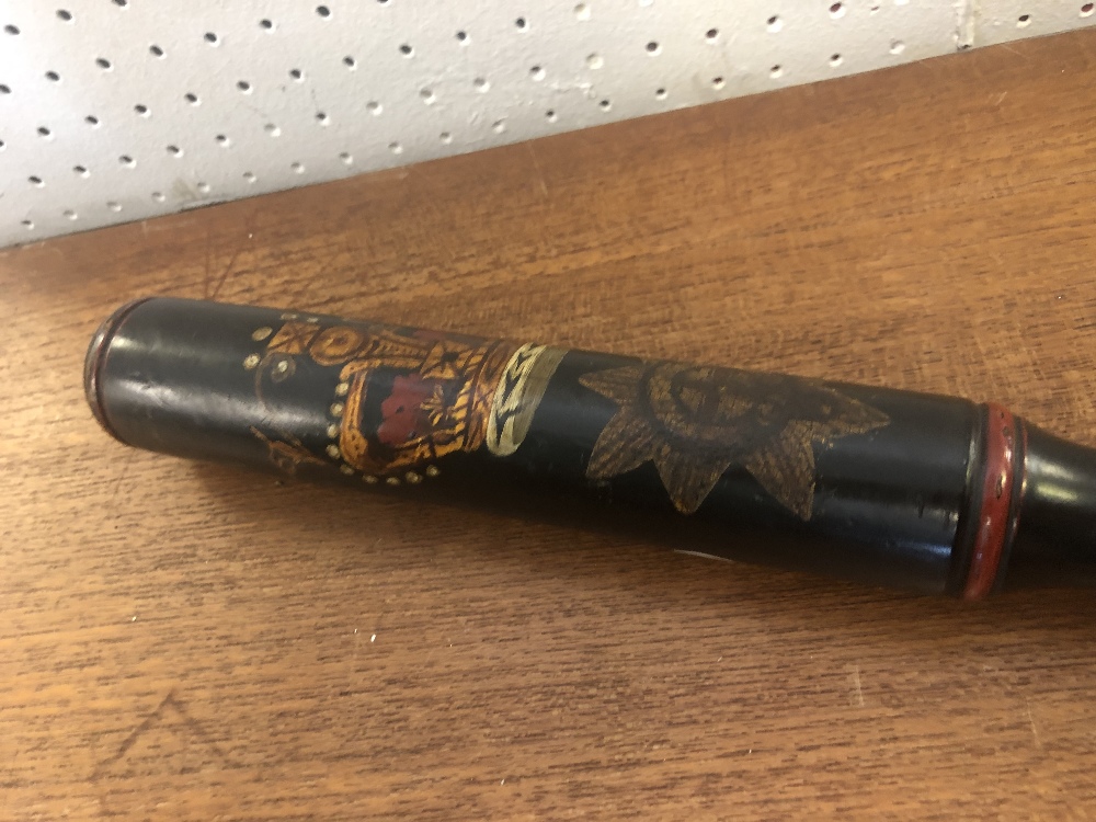 A Victorian truncheon painted with crown over a eight pointed star with cross within a circle