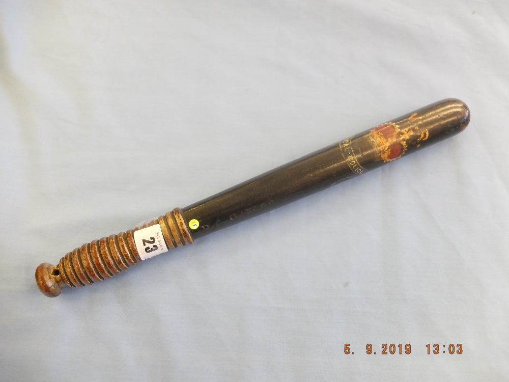 A Victorian turned wood truncheon painted with lion passant guardant "Shield of Rampant Lion" on - Image 3 of 7