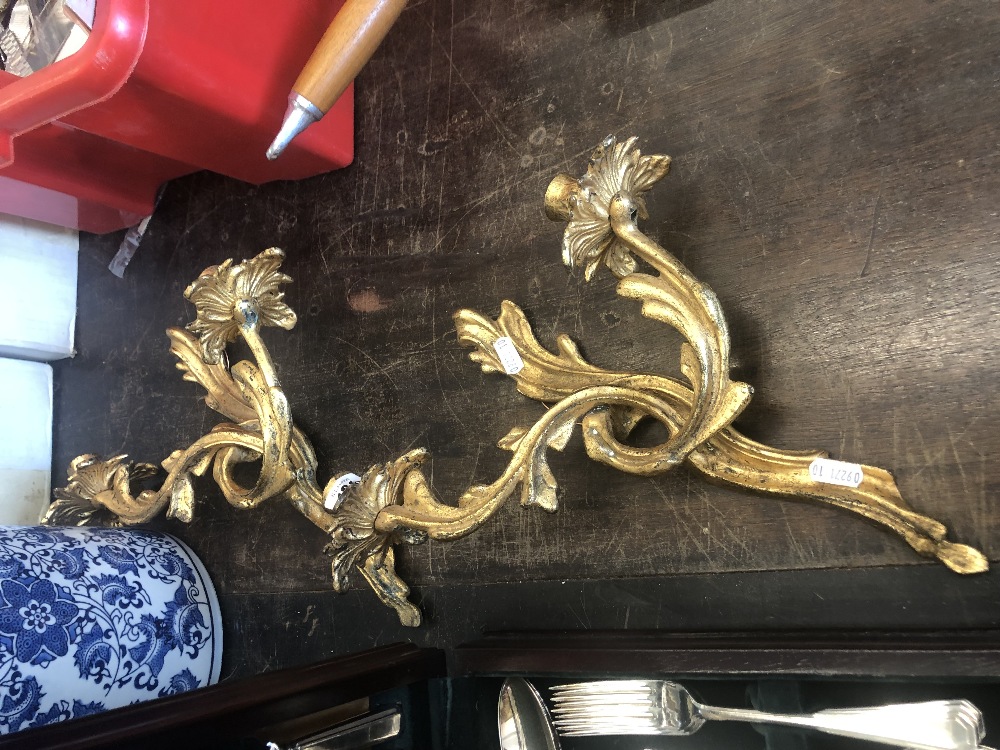 A pair of gilt two branch wall sconces - Image 5 of 7