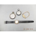 A 9ct gold Waltham gents wrist watch A/F Waltham silver cased pocket watch A/F,