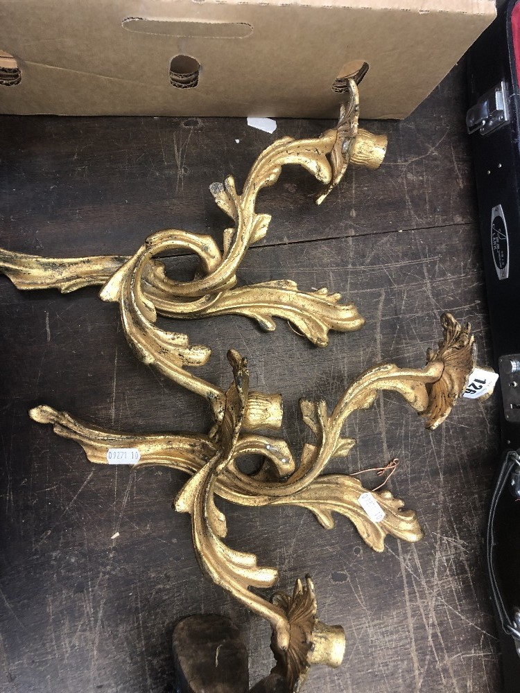 A pair of gilt two branch wall sconces - Image 3 of 7