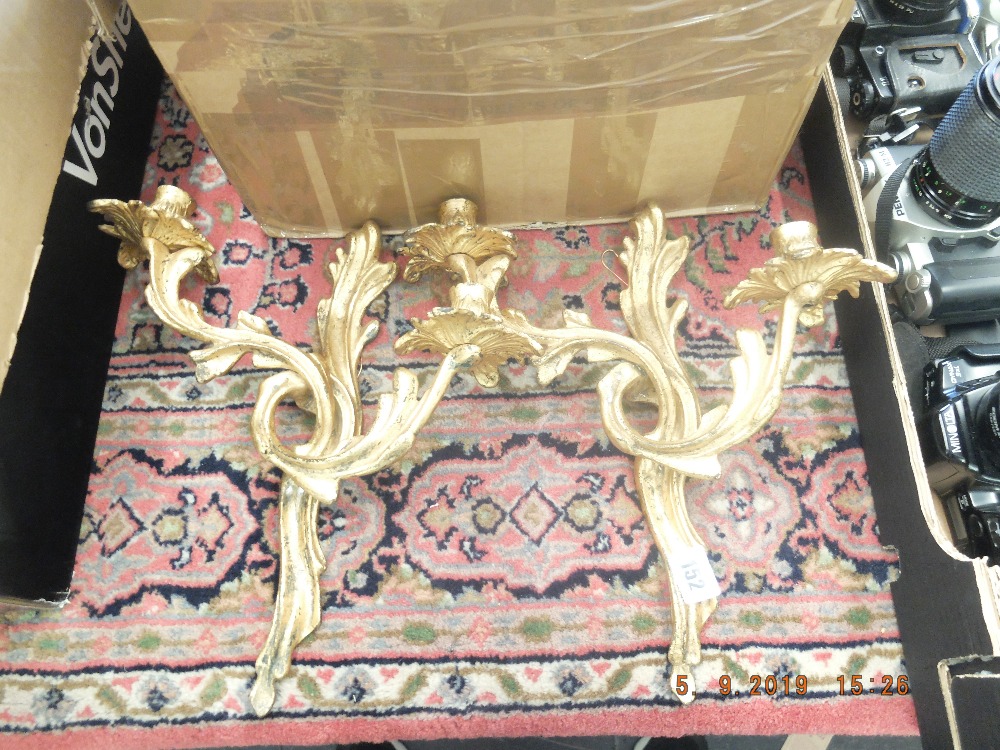 A pair of gilt two branch wall sconces - Image 4 of 7